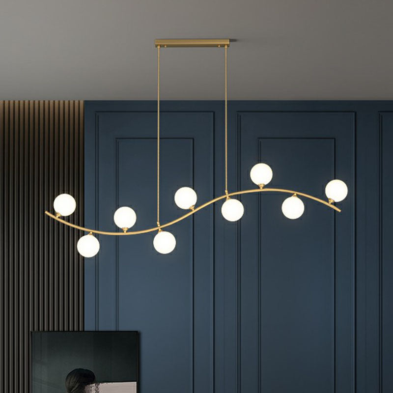 Minimalist Wavy Ceiling Pendant Milk Ball Glass Dining Room Island Lighting in Gold Clearhalo 'Ceiling Lights' 'Island Lights' Lighting' 2265926
