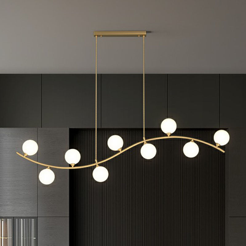 Minimalist Wavy Ceiling Pendant Milk Ball Glass Dining Room Island Lighting in Gold Clearhalo 'Ceiling Lights' 'Island Lights' Lighting' 2265927