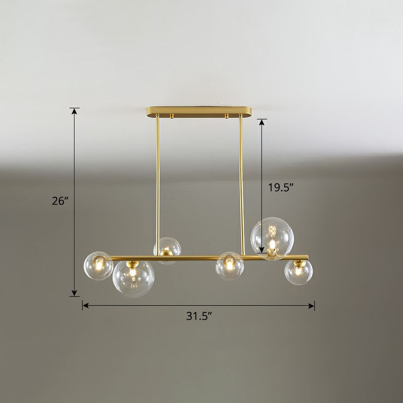 Clear Glass Bubbles Island Lamp Contemporary Hanging Ceiling Light for Dining Room 6 Gold Clearhalo 'Ceiling Lights' 'Island Lights' Lighting' 2265930