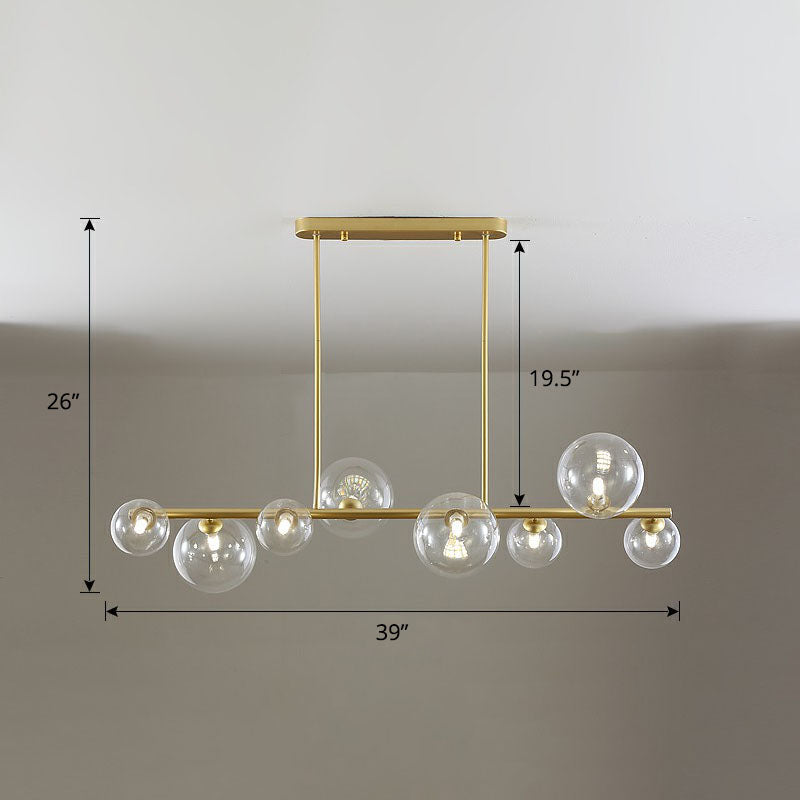 Clear Glass Bubbles Island Lamp Contemporary Hanging Ceiling Light for Dining Room 8 Gold Clearhalo 'Ceiling Lights' 'Island Lights' Lighting' 2265935