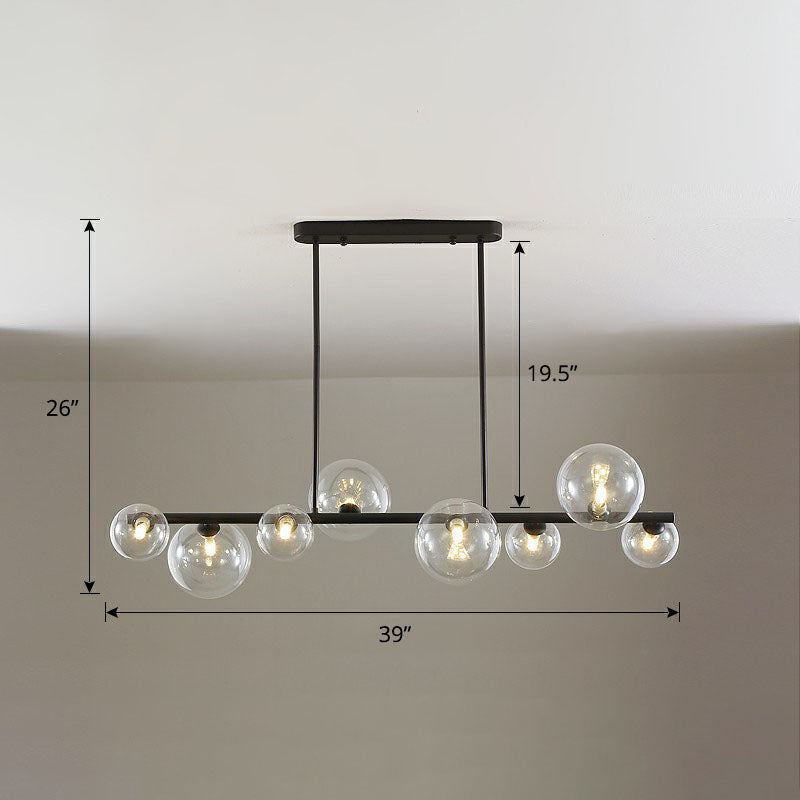 Clear Glass Bubbles Island Lamp Contemporary Hanging Ceiling Light for Dining Room 8 Black Clearhalo 'Ceiling Lights' 'Island Lights' Lighting' 2265937