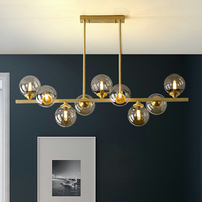 Amber Glass Ball Island Lighting Ideas Postmodern Gold Finish Hanging Lamp over Table Clearhalo 'Ceiling Lights' 'Island Lights' Lighting' 2265938