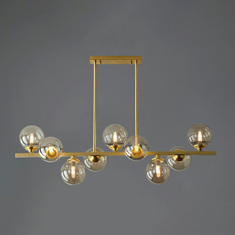 Amber Glass Ball Island Lighting Ideas Postmodern Gold Finish Hanging Lamp over Table Clearhalo 'Ceiling Lights' 'Island Lights' Lighting' 2265942