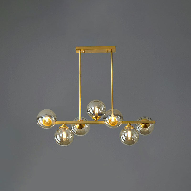 Amber Glass Ball Island Lighting Ideas Postmodern Gold Finish Hanging Lamp over Table Clearhalo 'Ceiling Lights' 'Island Lights' Lighting' 2265943