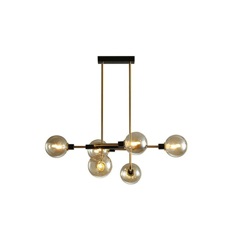 Sputnik Hanging Island Light Post-Modern Ball Glass Ceiling Pendant for Dining Room 6 Gold Amber Clearhalo 'Ceiling Lights' 'Island Lights' Lighting' 2265955