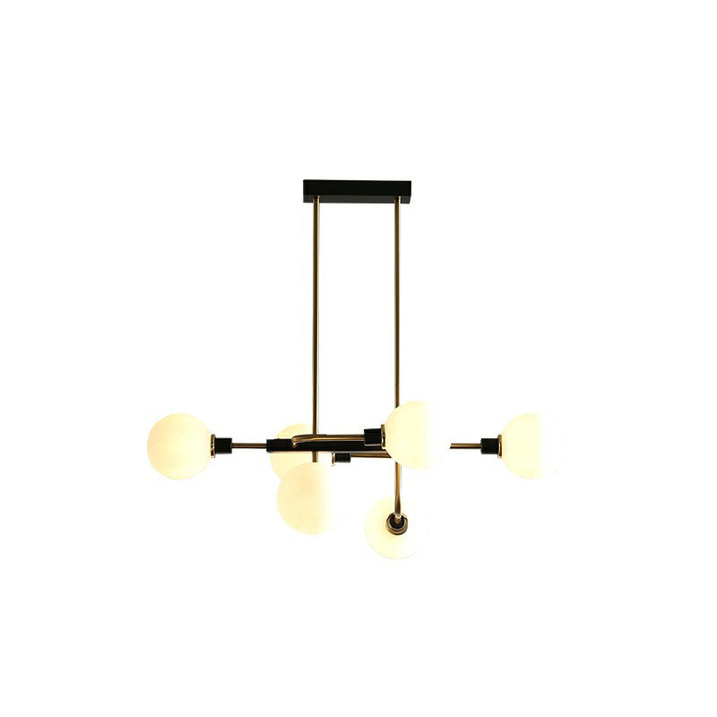 Sputnik Hanging Island Light Post-Modern Ball Glass Ceiling Pendant for Dining Room 6 Gold Milk White Clearhalo 'Ceiling Lights' 'Island Lights' Lighting' 2265956