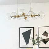 8-Light Dining Room Suspension Lighting Postmodern Brass Island Light with Dome Glass Shade Clear Clearhalo 'Ceiling Lights' 'Island Lights' Lighting' 2265964