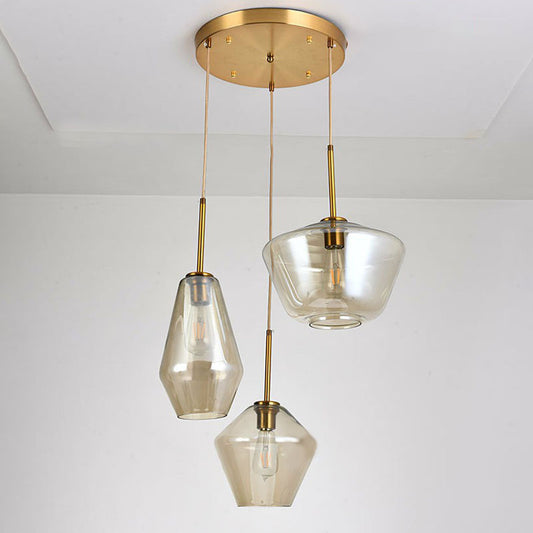 Gold Diamond Shaped Multi-Pendant Postmodern 3 Bulbs Blown Glass Hanging Ceiling Light Gold Clearhalo 'Ceiling Lights' 'Modern Pendants' 'Modern' 'Pendant Lights' 'Pendants' Lighting' 2266019