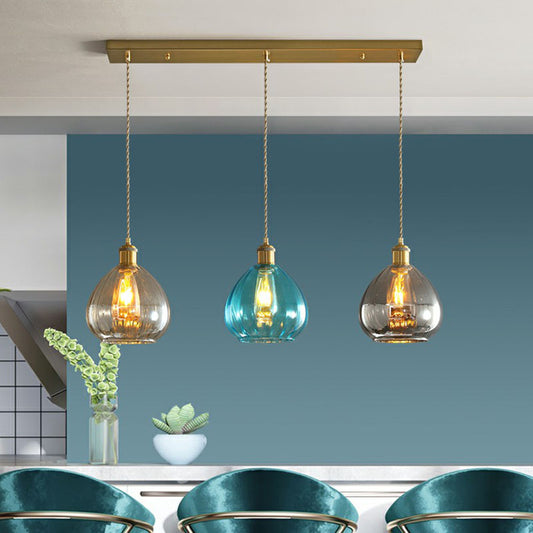 Teardrop Shaped Glass Cluster Pendant Post-Modern 3 Lights Brass Finish Hanging Lamp Clearhalo 'Ceiling Lights' 'Modern Pendants' 'Modern' 'Pendant Lights' 'Pendants' Lighting' 2266023