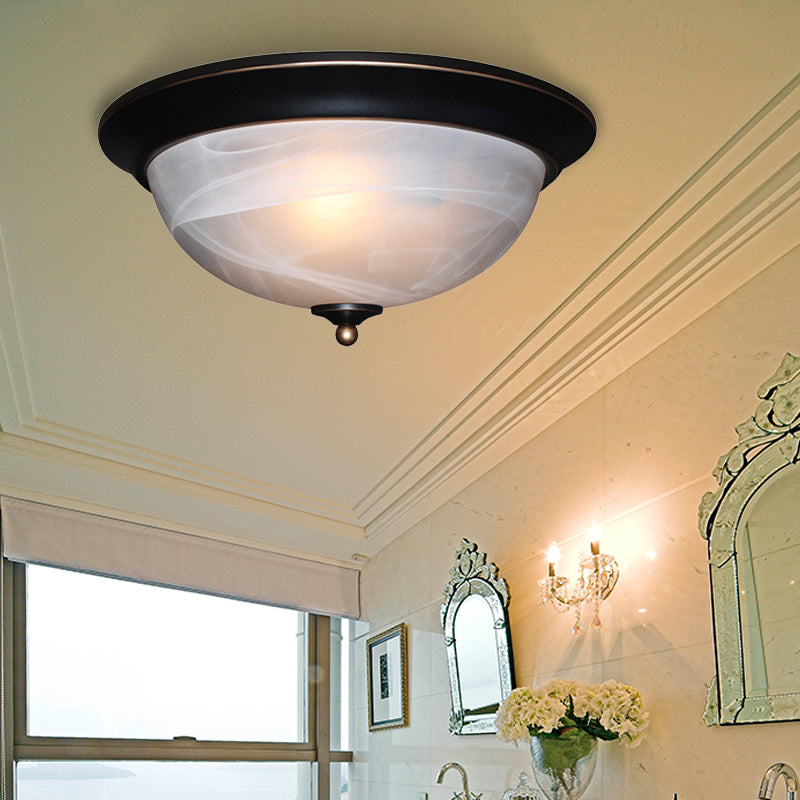 Black/Black and Gold Bowl Flush Mount Lamp Classic Frosted Glass 3 Lights Living Room Ceiling Light Fixture, 13"/15" Wide Black-Gold Clearhalo 'Ceiling Lights' 'Close To Ceiling Lights' 'Close to ceiling' 'Flush mount' Lighting' 226607