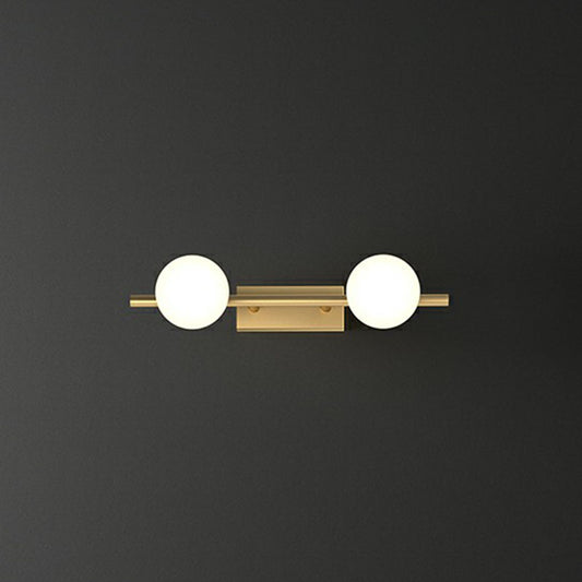 Gold Linear Vanity Wall Light Simplicity Milky Ball Glass Wall Sconce for Bathroom 2.0 Gold Clearhalo 'Cast Iron' 'Glass' 'Industrial' 'Modern wall lights' 'Modern' 'Tiffany' 'Traditional wall lights' 'Vanity Lights' 'Wall Lights' Lighting' 2266070