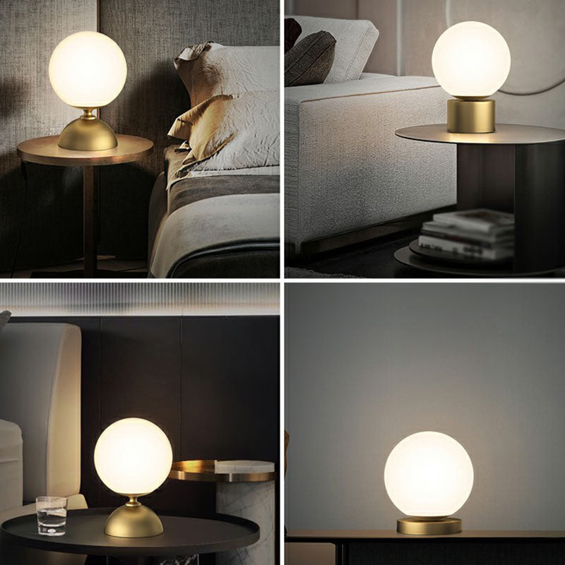 Simple Spherical Small Night Light Glass Single Bedroom Table Lamp with Gold Finish Base Clearhalo 'Lamps' 'Table Lamps' Lighting' 2266166