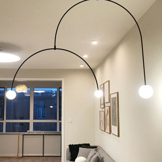 Simplicity 3 Lights Chandelier Black Arched Pendant Lamp with Ball White Glass Shade Black Clearhalo 'Ceiling Lights' 'Chandeliers' 'Modern Chandeliers' 'Modern' Lighting' 2266206