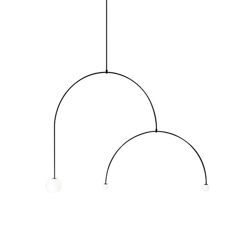 Simplicity 3 Lights Chandelier Black Arched Pendant Lamp with Ball White Glass Shade Clearhalo 'Ceiling Lights' 'Chandeliers' 'Modern Chandeliers' 'Modern' Lighting' 2266209