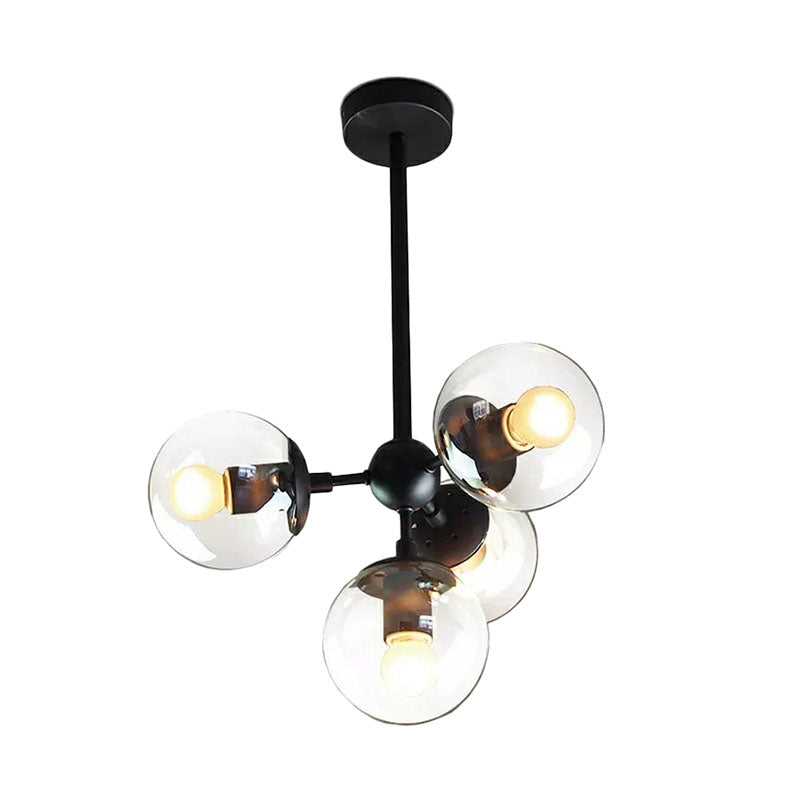 Modern Ball Shaped Hanging Light Clear Glass 5 Heads Living Room Chandelier in Black Black Clearhalo 'Ceiling Lights' 'Chandeliers' 'Modern Chandeliers' 'Modern' Lighting' 2266211