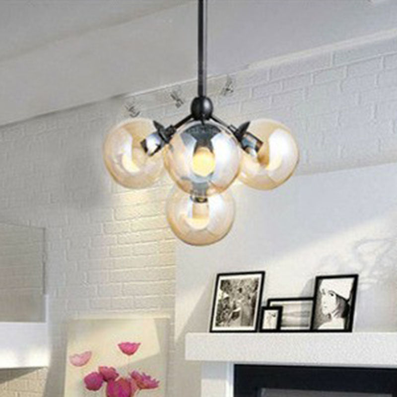 Modern Ball Shaped Hanging Light Clear Glass 5 Heads Living Room Chandelier in Black Clearhalo 'Ceiling Lights' 'Chandeliers' 'Modern Chandeliers' 'Modern' Lighting' 2266212