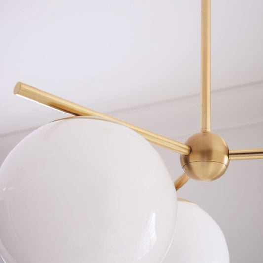 Minimalistic 3 Heads Chandelier Gold Ball Suspension Light with Cream Glass Shade Clearhalo 'Ceiling Lights' 'Chandeliers' 'Modern Chandeliers' 'Modern' Lighting' 2266220