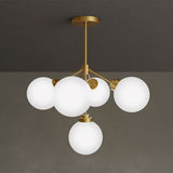 Ball Dining Room Chandelier Light Opal Glass 5-Bulb Minimalist Hanging Lamp in Gold Clearhalo 'Ceiling Lights' 'Chandeliers' 'Modern Chandeliers' 'Modern' Lighting' 2266225