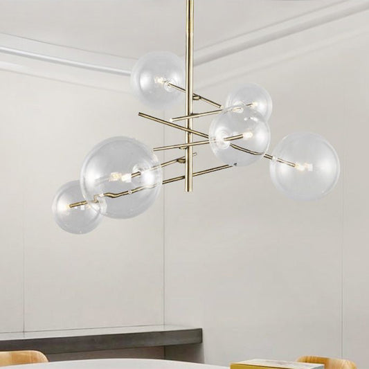 Bubbles Clear Glass Chandelier Nordic 6 Heads Gold Finish Hanging Light for Dining Room Gold Clearhalo 'Ceiling Lights' 'Chandeliers' 'Modern Chandeliers' 'Modern' Lighting' 2266241
