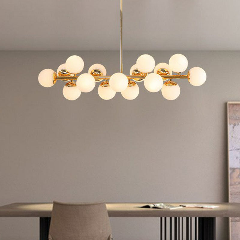 Balls Chandelier Postmodern White Glass 16 Lights Gold Pendant Light for Dining Room Gold Clearhalo 'Ceiling Lights' 'Chandeliers' 'Modern Chandeliers' 'Modern' Lighting' 2266246