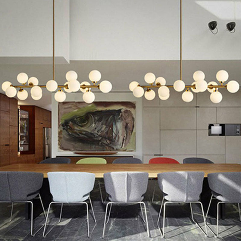 Balls Chandelier Postmodern White Glass 16 Lights Gold Pendant Light for Dining Room Clearhalo 'Ceiling Lights' 'Chandeliers' 'Modern Chandeliers' 'Modern' Lighting' 2266247