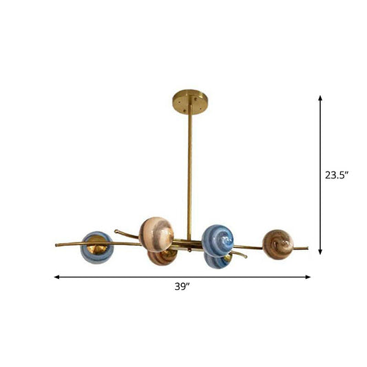 Planet Dining Room Hanging Lamp Multicolored Glass 6-Bulb Postmodern Chandelier in Gold Clearhalo 'Ceiling Lights' 'Chandeliers' 'Modern Chandeliers' 'Modern' Lighting' 2266259