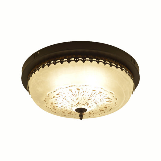 Bowl White Glass Flush Fixture Traditional 3/4 Lights Living Room Ceiling Lighting in Black, 14"/18" Wide Clearhalo 'Ceiling Lights' 'Close To Ceiling Lights' 'Close to ceiling' 'Flush mount' Lighting' 226634