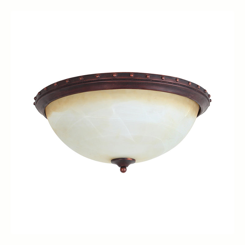 2/3 Lights Flushmount Lighting Traditional Bowl White Glass Ceiling Light in Bronze for Living Room, 15"/19" Wide Clearhalo 'Ceiling Lights' 'Close To Ceiling Lights' 'Close to ceiling' 'Flush mount' Lighting' 226638