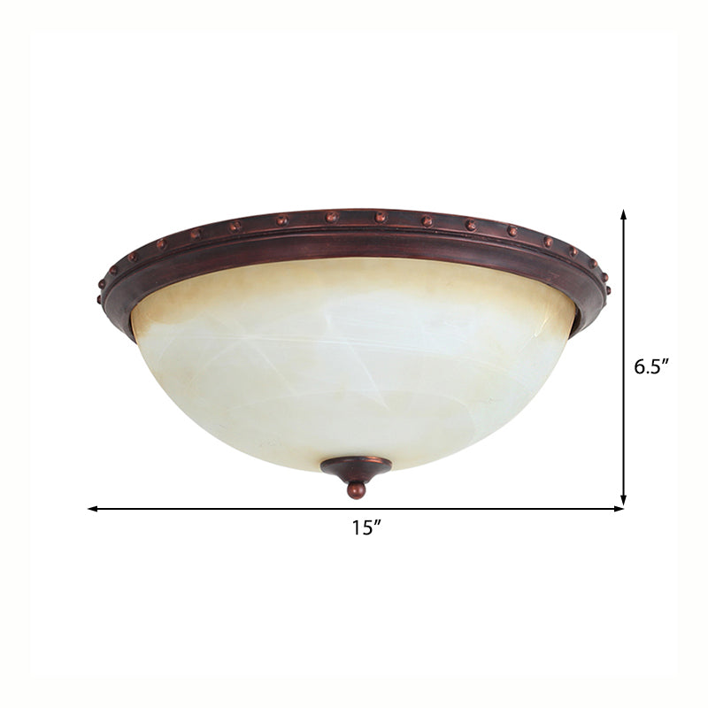 2/3 Lights Flushmount Lighting Traditional Bowl White Glass Ceiling Light in Bronze for Living Room, 15"/19" Wide Clearhalo 'Ceiling Lights' 'Close To Ceiling Lights' 'Close to ceiling' 'Flush mount' Lighting' 226639