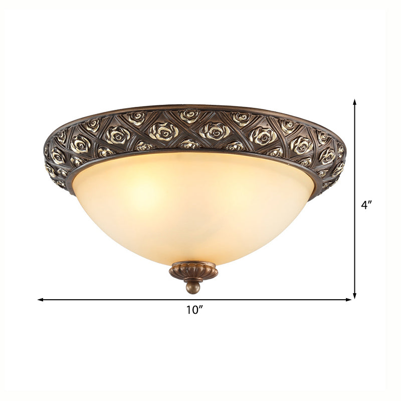 Brown 3 Lights Ceiling Mount Traditional Frosted Glass Bowl Flush Light Fixture for Bedroom, 10"/14.5"/18.5" Wide Clearhalo 'Ceiling Lights' 'Close To Ceiling Lights' 'Close to ceiling' 'Flush mount' Lighting' 226645