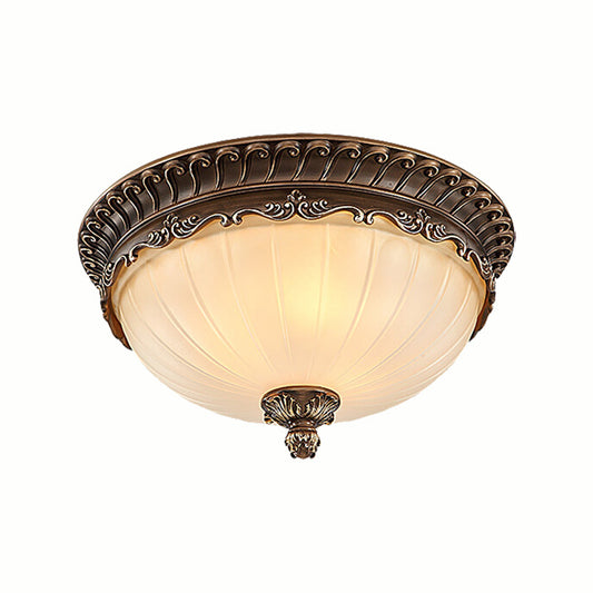 3 Lights Living Room Ceiling Light Fixture Traditional Bronze Flush Mount with Bowl Frosted Glass Shade, 12"/14"/19" Wide Clearhalo 'Ceiling Lights' 'Close To Ceiling Lights' 'Close to ceiling' 'Flush mount' Lighting' 226651