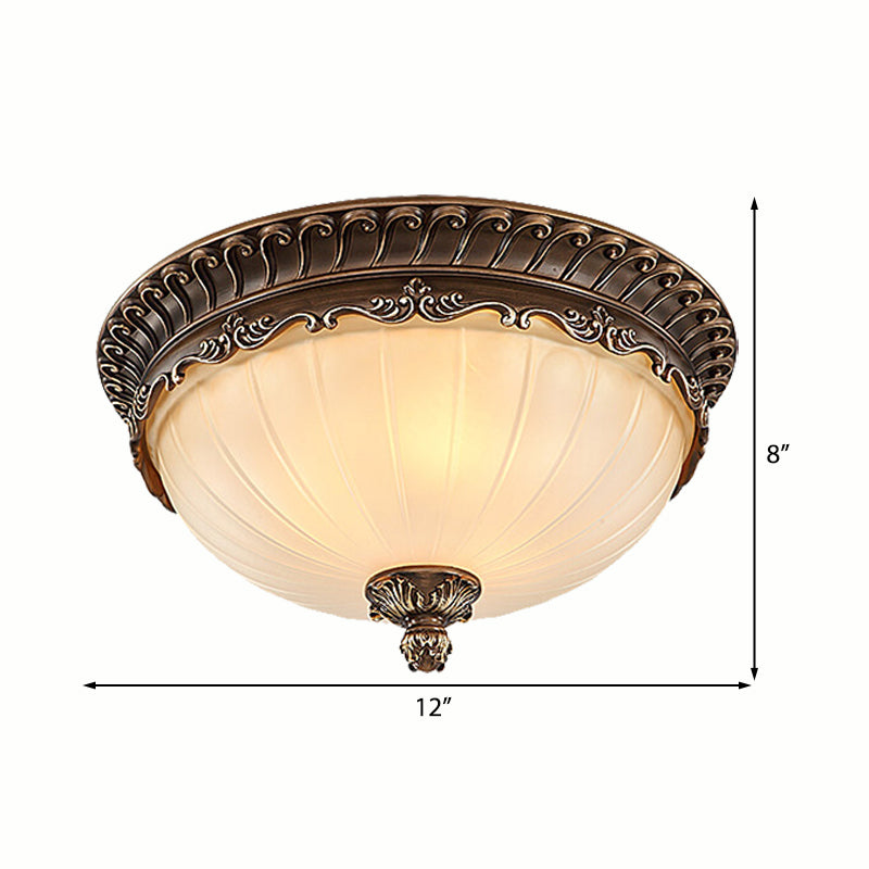 3 Lights Living Room Ceiling Light Fixture Traditional Bronze Flush Mount with Bowl Frosted Glass Shade, 12"/14"/19" Wide Clearhalo 'Ceiling Lights' 'Close To Ceiling Lights' 'Close to ceiling' 'Flush mount' Lighting' 226652