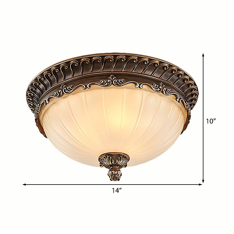 3 Lights Living Room Ceiling Light Fixture Traditional Bronze Flush Mount with Bowl Frosted Glass Shade, 12"/14"/19" Wide Clearhalo 'Ceiling Lights' 'Close To Ceiling Lights' 'Close to ceiling' 'Flush mount' Lighting' 226653