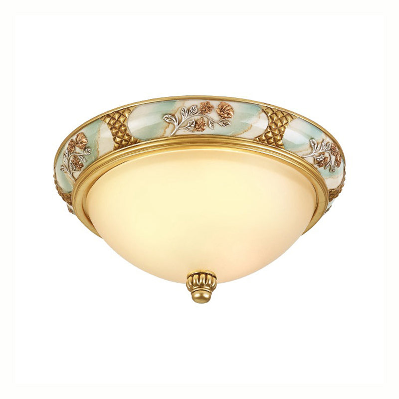 Bowl Shaped Living Room Flushmount Light Traditional Frosted Glass 3 Lights Brass Ceiling Lighting, 15"/19" Wide Clearhalo 'Ceiling Lights' 'Close To Ceiling Lights' 'Close to ceiling' 'Flush mount' Lighting' 226666