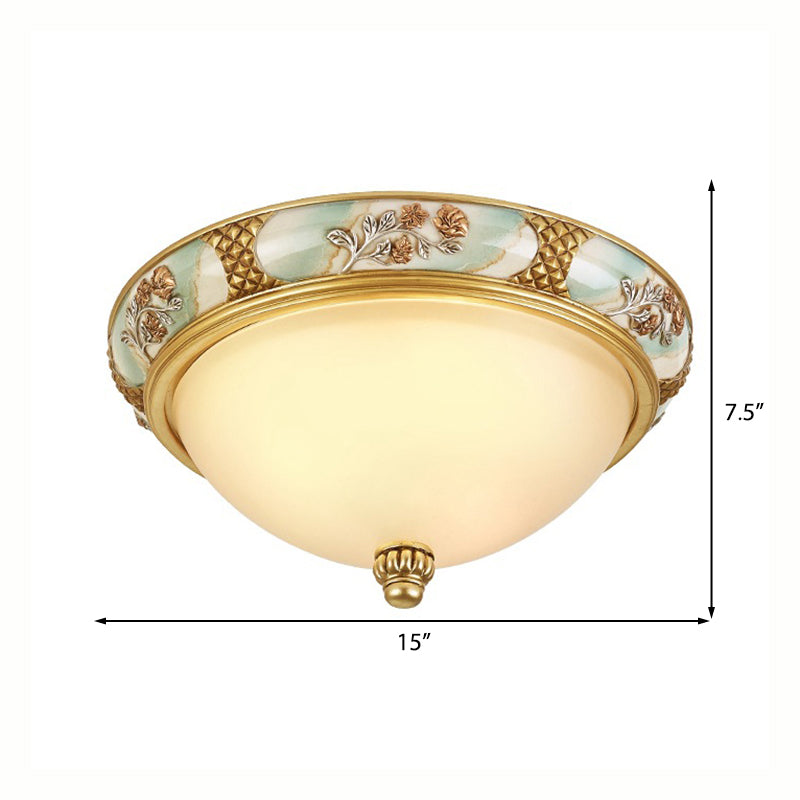 Bowl Shaped Living Room Flushmount Light Traditional Frosted Glass 3 Lights Brass Ceiling Lighting, 15"/19" Wide Clearhalo 'Ceiling Lights' 'Close To Ceiling Lights' 'Close to ceiling' 'Flush mount' Lighting' 226667