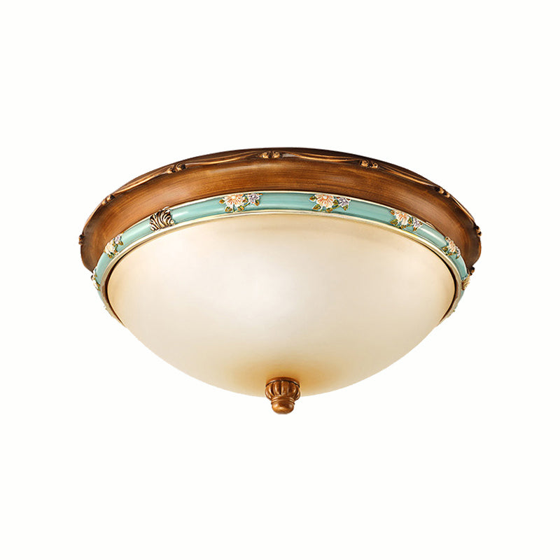 3 Lights Frosted Glass Flush Light Fixture Traditional Brown Bowl Shaped Bedroom Ceiling Lighting, 12.5"/16"/18.5" Wide Clearhalo 'Ceiling Lights' 'Close To Ceiling Lights' 'Close to ceiling' 'Flush mount' Lighting' 226672