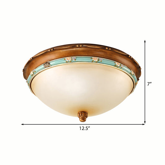 3 Lights Frosted Glass Flush Light Fixture Traditional Brown Bowl Shaped Bedroom Ceiling Lighting, 12.5"/16"/18.5" Wide Clearhalo 'Ceiling Lights' 'Close To Ceiling Lights' 'Close to ceiling' 'Flush mount' Lighting' 226673