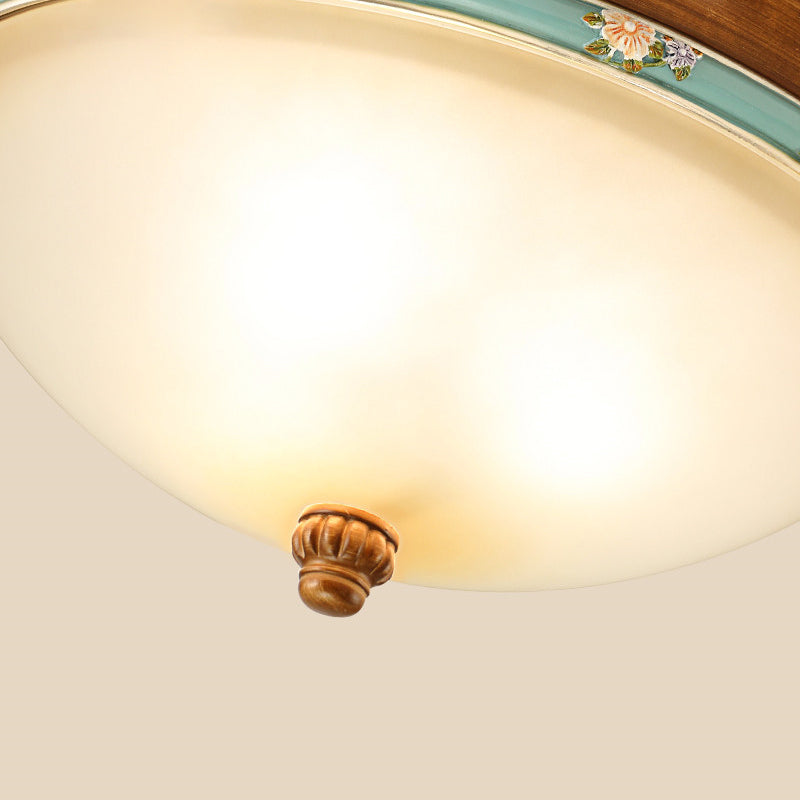 3 Lights Frosted Glass Flush Light Fixture Traditional Brown Bowl Shaped Bedroom Ceiling Lighting, 12.5"/16"/18.5" Wide Clearhalo 'Ceiling Lights' 'Close To Ceiling Lights' 'Close to ceiling' 'Flush mount' Lighting' 226676