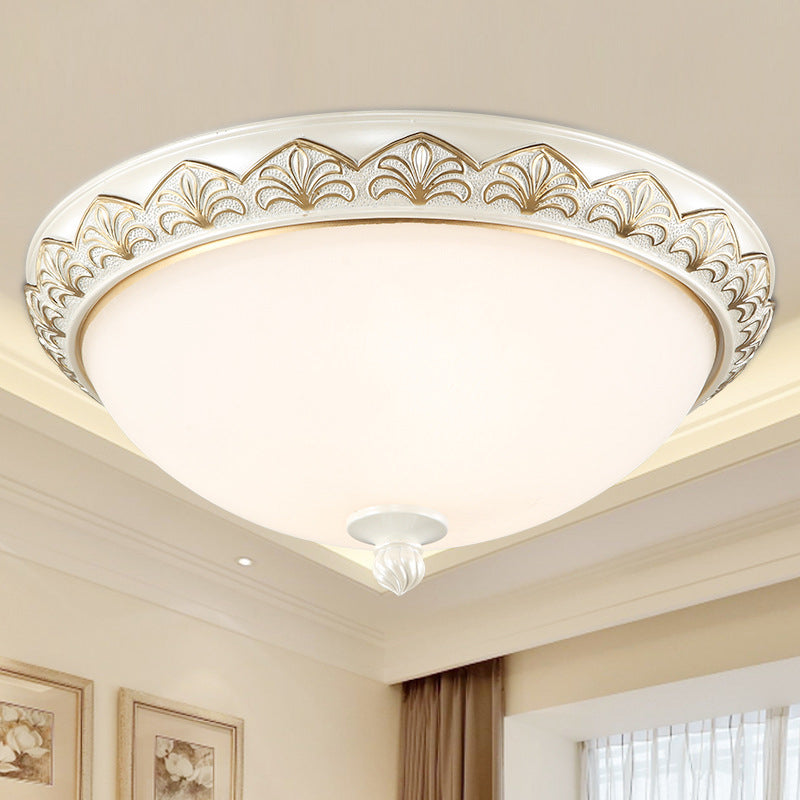 3 Lights Bowl Flush Mount Lamp Traditional White Glass Ceiling Mounted Fixture for Bedroom White 15" Clearhalo 'Ceiling Lights' 'Close To Ceiling Lights' 'Close to ceiling' 'Flush mount' Lighting' 226677