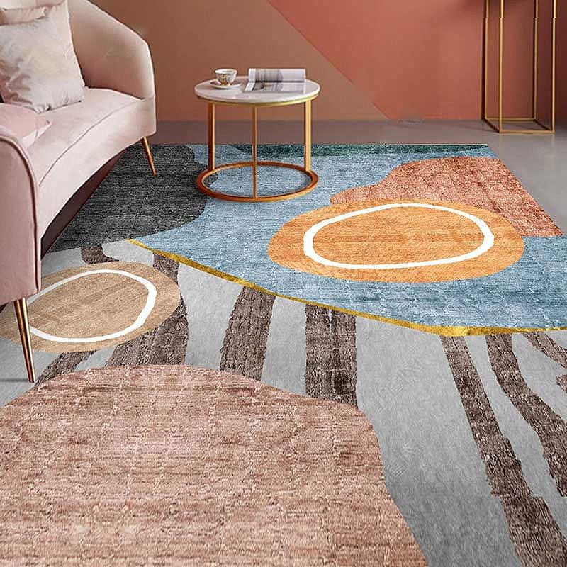 Art Deco Multicolor Modern Rug Polyester Colorblocking Geometric Carpet Anti-Slip Pet Friendly Washable Rug for Bedroom Blue-Orange Clearhalo 'Area Rug' 'Rug' 2266778