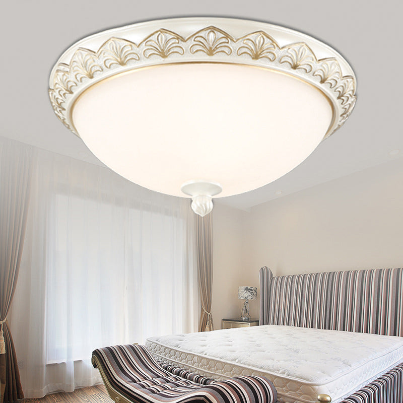 3 Lights Bowl Flush Mount Lamp Traditional White Glass Ceiling Mounted Fixture for Bedroom Clearhalo 'Ceiling Lights' 'Close To Ceiling Lights' 'Close to ceiling' 'Flush mount' Lighting' 226678