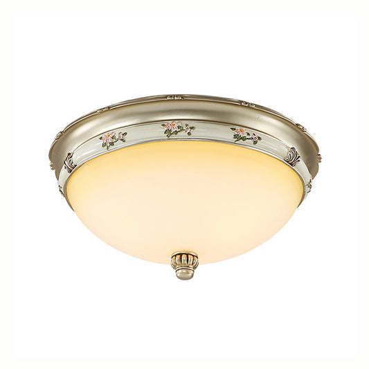 Bowl Frosted Glass Flush Fixture Traditional 3 Lights Living Room Ceiling Light in Brass, 12.5"/16"/19.5" Wide Clearhalo 'Ceiling Lights' 'Close To Ceiling Lights' 'Close to ceiling' 'Flush mount' Lighting' 226685