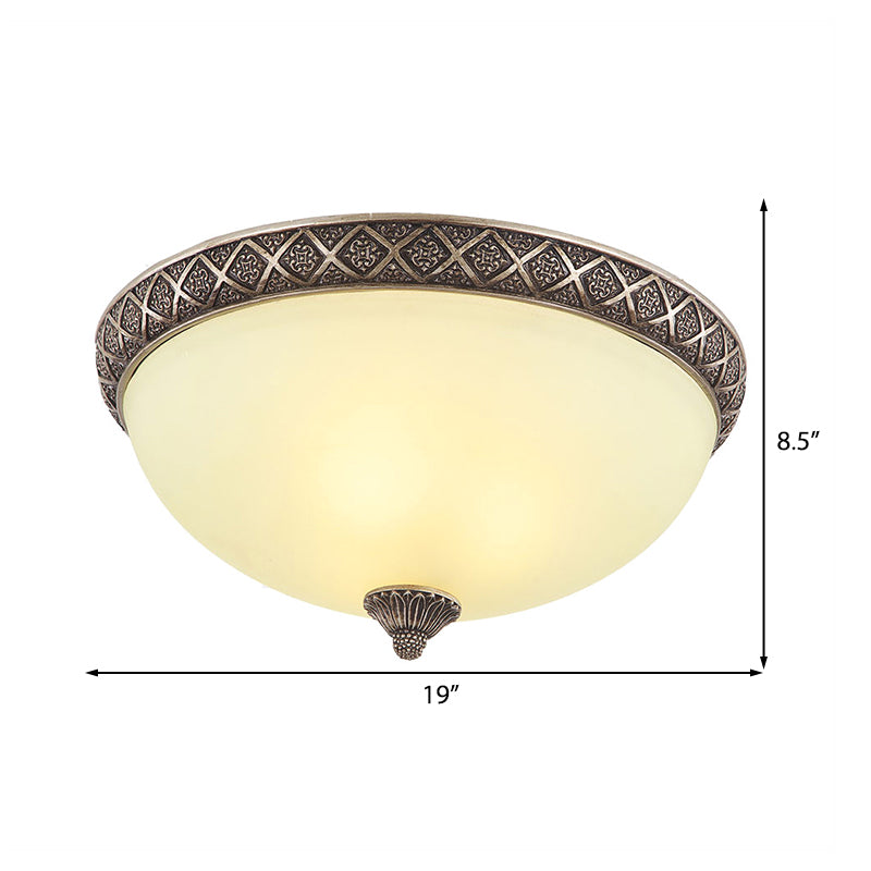 Bowl Frosted Glass Flush Mount Lamp Classic 5 Lights Living Room Ceiling Lighting in Brown Clearhalo 'Ceiling Lights' 'Close To Ceiling Lights' 'Close to ceiling' 'Flush mount' Lighting' 226693