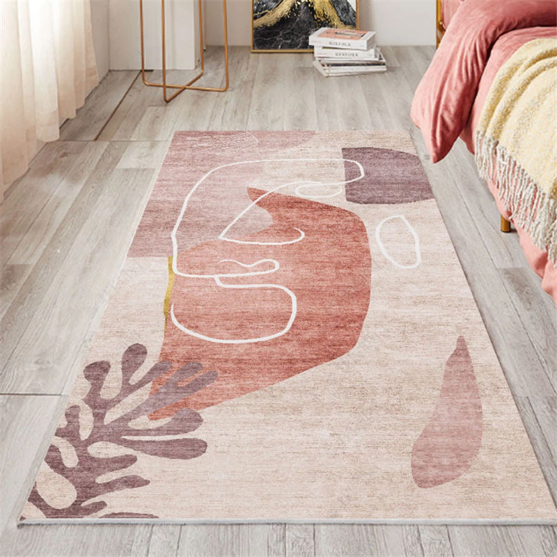 Nordic Bedroom Area Rug Multicolor Botanic Color Block Print Carpet Polyester Washable Anti-Slip Pet Friendly Rug Orange Pink Clearhalo 'Area Rug' 'Rug' 2266950