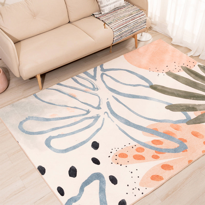 Nordic Palm Leaf Drawing Rug White Polypropylene Rug Pet Friendly Stain Resistant Anti-Slip Backing Rug for Girls Room Clearhalo 'Area Rug' 'Rug' 2266956