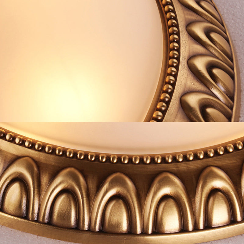 Bowl Frosted Glass Flush Fixture Traditional 4 Lights Living Room Ceiling Light in Brass Clearhalo 'Ceiling Lights' 'Close To Ceiling Lights' 'Close to ceiling' 'Glass shade' 'Glass' Lighting' 226711
