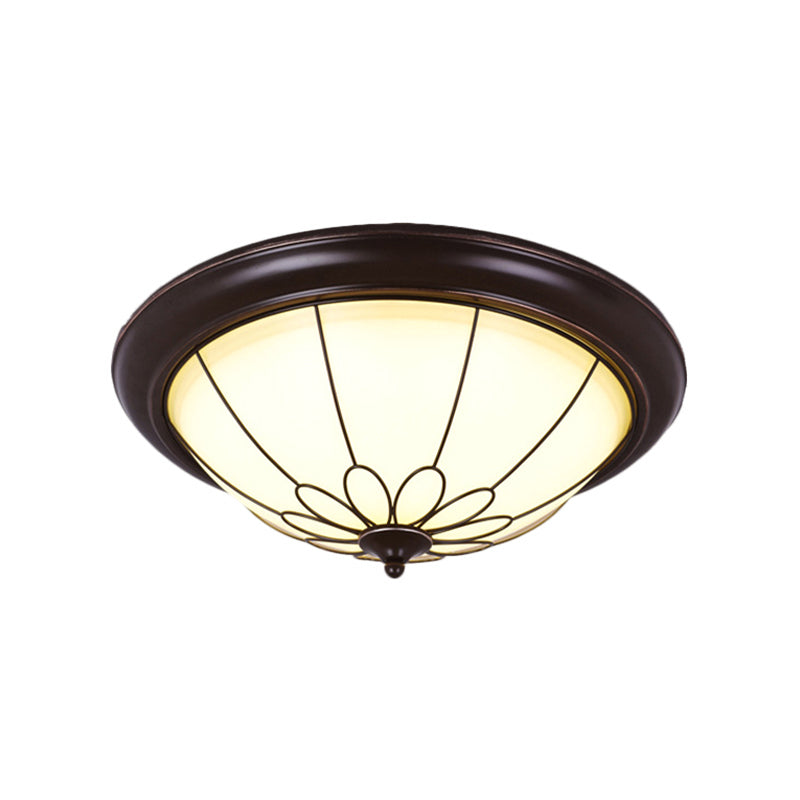 LED Corridor Ceiling Mounted Fixture Classic Brown Flush Light with Bowl Frosted Glass Shade in Warm/White Light, 12.5"/15"/19.5" Wide Clearhalo 'Ceiling Lights' 'Close To Ceiling Lights' 'Close to ceiling' 'Flush mount' Lighting' 226726