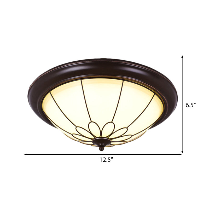 LED Corridor Ceiling Mounted Fixture Classic Brown Flush Light with Bowl Frosted Glass Shade in Warm/White Light, 12.5"/15"/19.5" Wide Clearhalo 'Ceiling Lights' 'Close To Ceiling Lights' 'Close to ceiling' 'Flush mount' Lighting' 226727