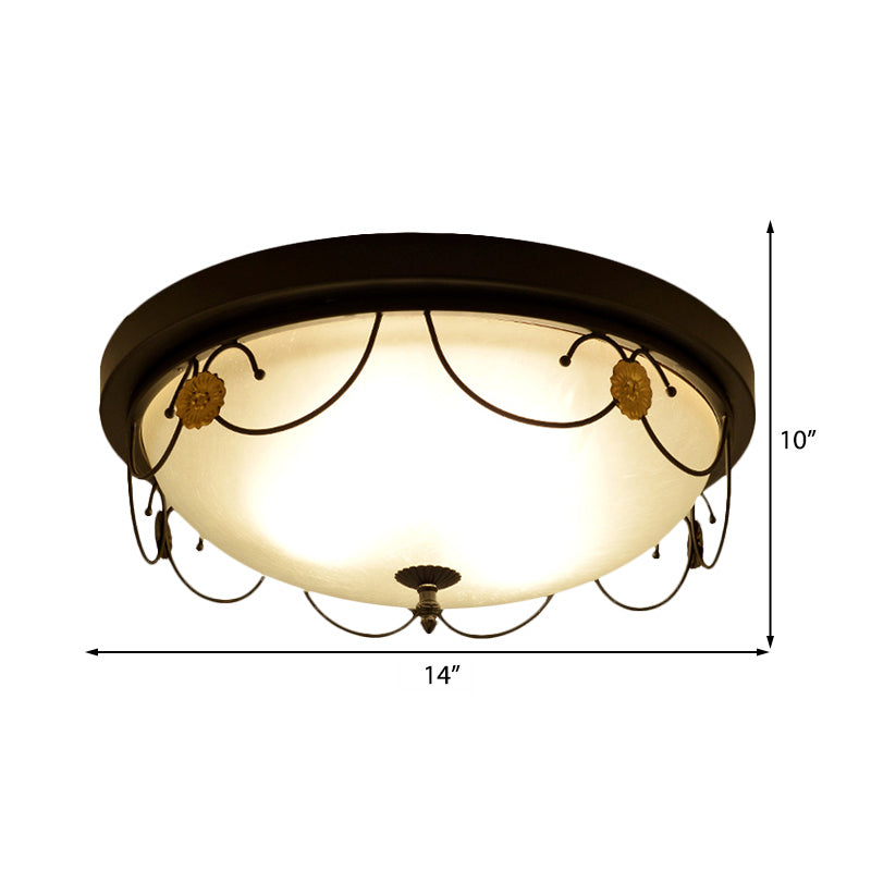 Domed Bedroom Flushmount Light Traditional Frosted Glass 4 Lights Black Ceiling Lighting, 14"/18" Wide Clearhalo 'Ceiling Lights' 'Close To Ceiling Lights' 'Close to ceiling' 'Flush mount' Lighting' 226734