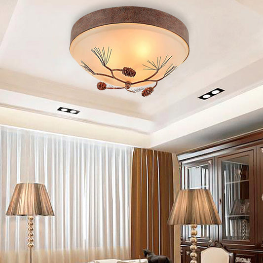 Beige 3 Lights Ceiling Mount Traditional Frosted Glass Drum Flush Light Fixture for Bedroom Beige Clearhalo 'Ceiling Lights' 'Close To Ceiling Lights' 'Close to ceiling' 'Flush mount' Lighting' 226759